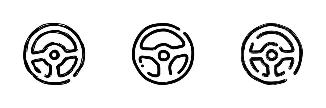 Steering Wheel Line Icon Set In Doodle Style. Vehicle Control, Navigation, And Driving Symbol Outline Sketch Collection. Automotive Design Elements. Hand Drawn Isolated Illustration vector