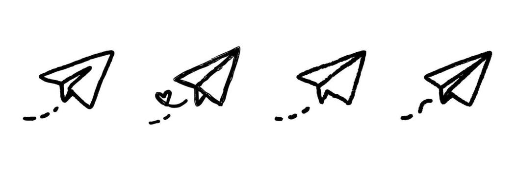 Paper Airplane Line Icon Set In Doodle Style. Communication, Creativity, And Message Sending Outline Sketch Collection. Hand Drawn Isolated Illustration vector