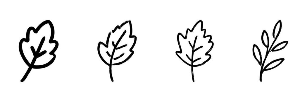 Leaf Line Icon Set In Doodle Style. Nature, Botanical Elements, And Eco-Friendly Design Outline Sketch Collection. Hand Drawn Isolated Illustration vector