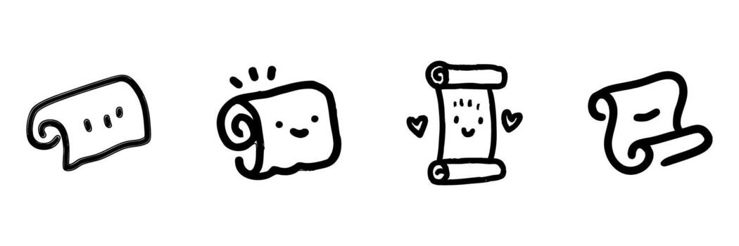 Cute Scrolls And Paper Line Icon Set In Doodle Style. Playful Stationery, Communication, And Writing Tools Outline Sketch Collection. Hand Drawn Isolated Illustration vector