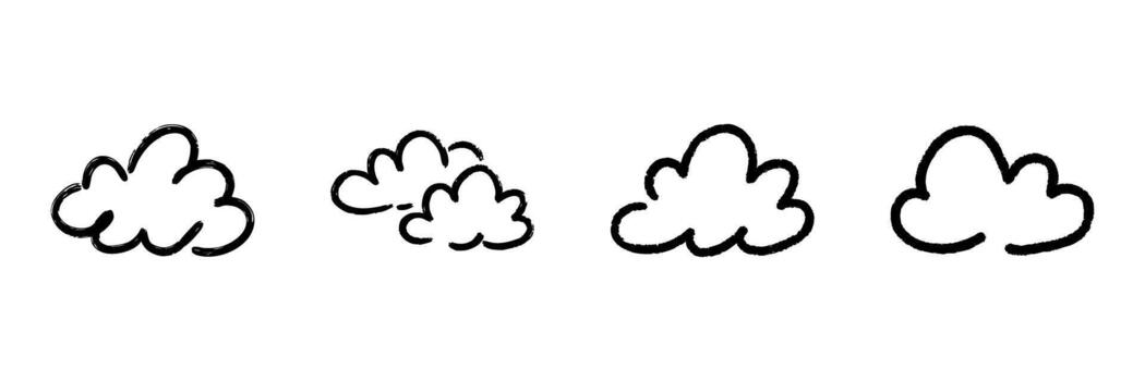 nube línea icono conjunto en garabatear estilo. clima, cielo, y atmosférico condiciones contorno bosquejo recopilación. mano dibujado aislado ilustración vector