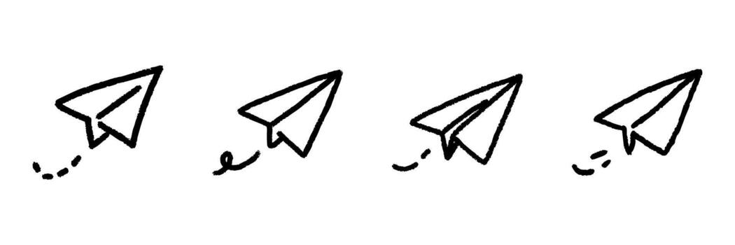 Paper Airplane Line Icon Set In Doodle Style. Communication, Messaging, And Creativity Outline Sketch Collection. Symbol Of Ideas And Innovation. Hand Drawn Isolated Illustration vector