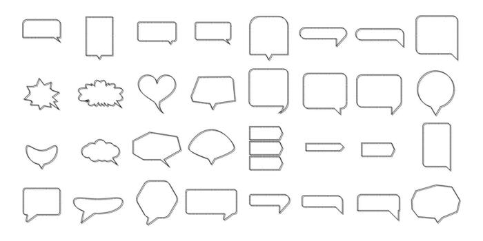 Abstract Outline Speech Bubble Shapes Bundle. Minimalist Text Dialogue Element. Infographic Conversation Communication Symbol Design. Graphic Line Text Frame Border vector