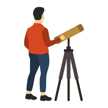 Man Standing and Using Telescope Illustration vector