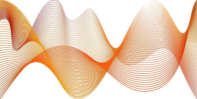 Abstract red wavy linear background. Orange air smell flow or fractal music sound. silk ribbon or curved silver flow on white. Glowing effect tech element vector