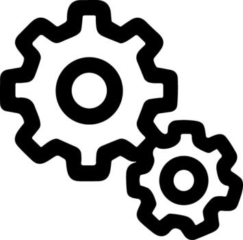 Two black interlocking gears icon representing mechanics and settings. vector