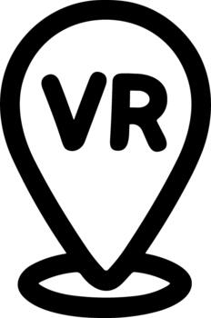 Virtual Reality location pin icon in a simple black outline style. vector
