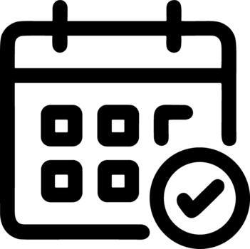 Confirmed schedule event icon with a checkmark symbol. vector