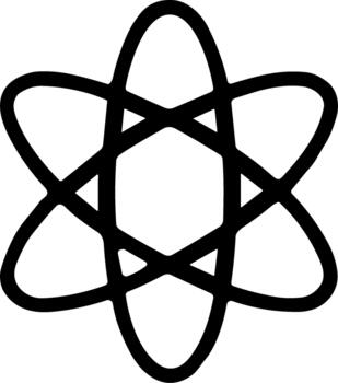 Simple black line icon of an atom with elliptical orbits. vector