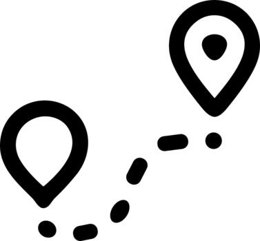 Simple black line icon showing a route between two locations. vector