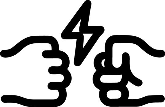 Black line icon of two fists clashing with a lightning bolt. vector