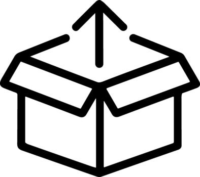Black line icon of an open box with an upward arrow. vector