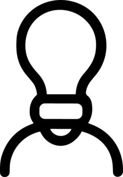 Minimalist line icon of a person with a lightbulb head symbolizing an idea. vector