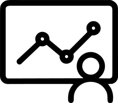 Simple black line icon of a person presenting data analysis. vector