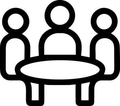 Simple line icon of a team meeting around a table. vector