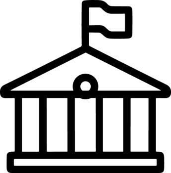 gobierno edificio línea icono con columnas y bandera. vector