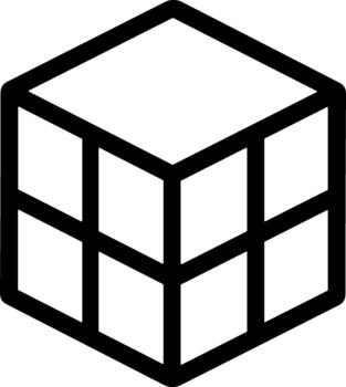 Simple black line art icon of a segmented cube. vector