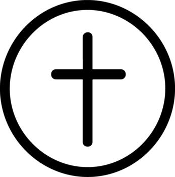 Simple black Christian cross icon inside a circle on a white background. vector