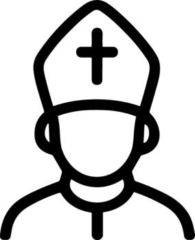 Christian bishop with mitre and cross line art icon. vector