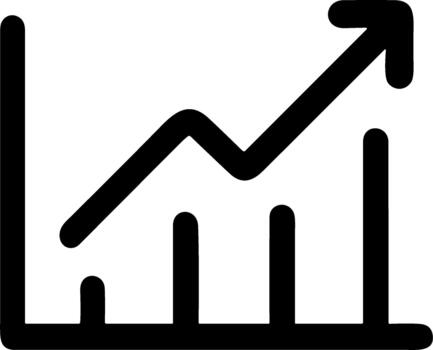 Simple black line and bar graph icon showing upward trend. vector