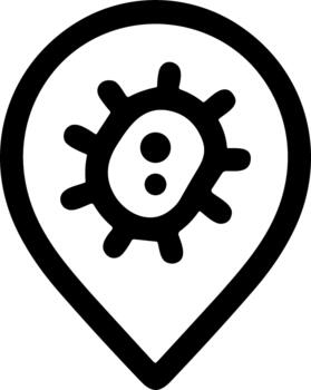 Hand drawn virus location pin icon for outbreak mapping. vector
