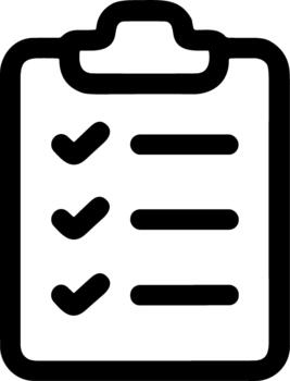 Simple black line icon of a clipboard with a completed checklist vector