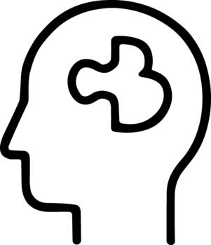 Simple line icon of a human head with a puzzle piece inside representing thought. vector