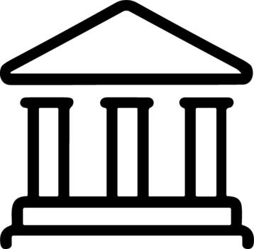 negro línea icono de un clásico edificio con columnas y frontón. vector