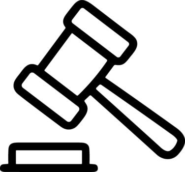 Black line icon of a judge gavel and sound block. vector