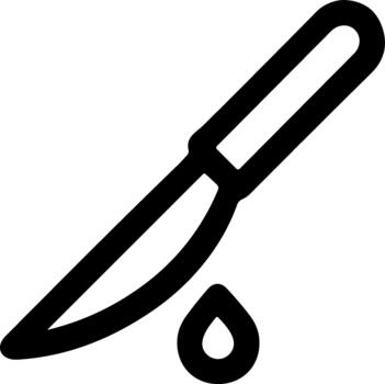 Minimalist black line icon of a sharp scalpel with a drop. vector
