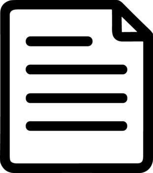 Simple black line icon of a document with text lines and a folded corner. vector