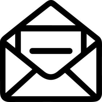 Black outline icon of an open envelope with a minus symbol. vector
