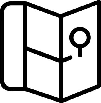 Simple line icon of a folded map with a location pin. vector