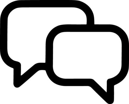 Simple black outline icon of two overlapping speech bubbles. vector