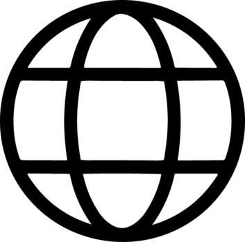 Simple black line art globe icon for internet and web. vector