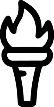 Simple black outline icon of a flaming torch symbol. vector