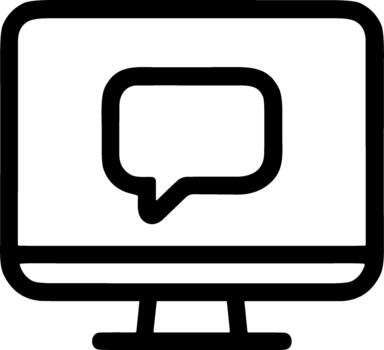 Computer monitor with a speech bubble icon line art. vector