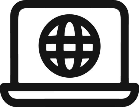 Simple line art icon of a computer with world wide web symbol. vector
