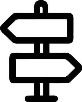 Minimalist line icon of a directional signpost with two arrows. vector