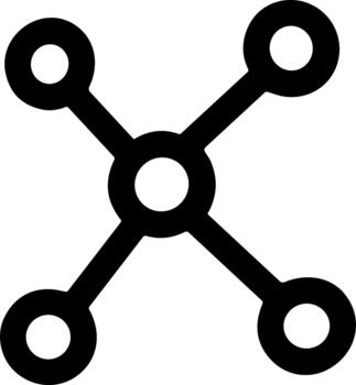 Black line art icon of a central hub network connection. vector
