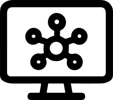 Simple line art icon of a network hub on a computer monitor. vector