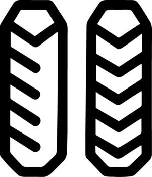 Black and white line icon of two distinct tire tread patterns. vector