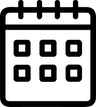 Simple black line art calendar icon for scheduling and planning. vector