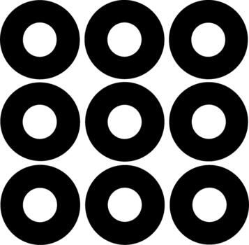 Nine black rings arranged in a perfect square grid pattern. vector