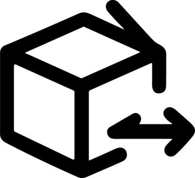 Simple black line icon of a cube with transformation arrows. vector