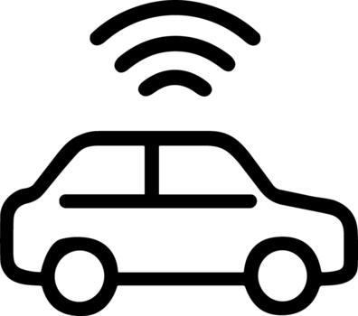 Simple line icon of a smart car with a wireless signal. vector
