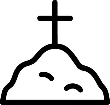 Simple black line icon of a grave with a cross on a white background. vector