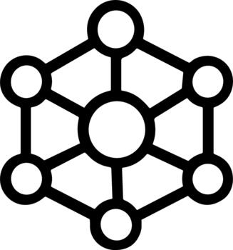 Simple black line icon of a network hub and spoke system. vector