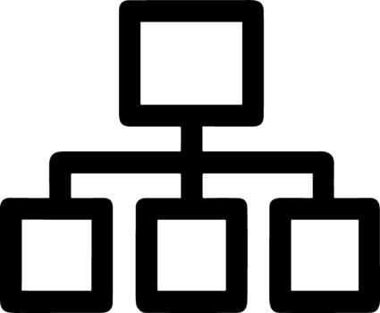 Black organizational chart icon showing a hierarchical structure. vector