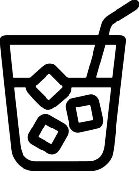 sencillo línea icono de un frío bebida con hielo cubitos y un paja. vector
